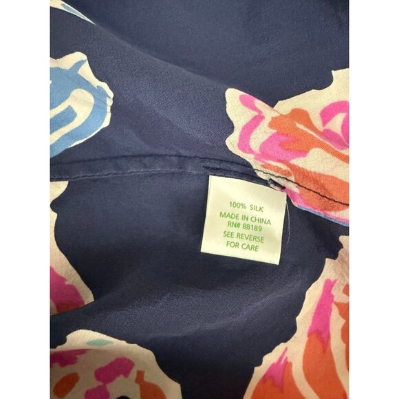 Lilly Pulitzer Dahlia Silk Top in Navy Bright Pom Pom Print - Picture 8 of 8